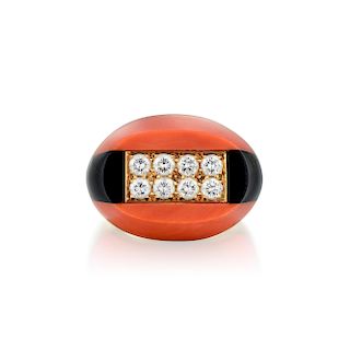 Piaget Coral Onyx and Diamond Ring, French