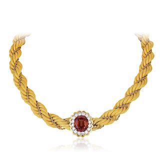 A Garnet and Diamond Necklace, Italian