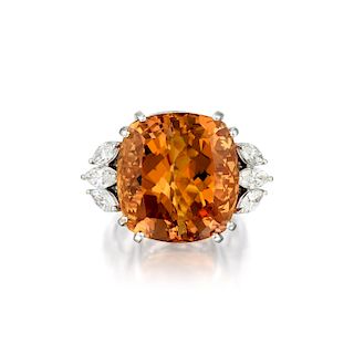 A Platinum Imperial Topaz and Diamond Ring