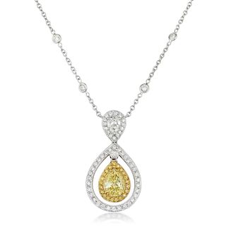 A Fancy Yellow Diamond and Diamond Pendant Necklace