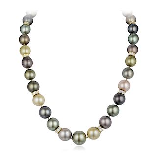 A South Sea Cultured Pearl and Diamond Necklace