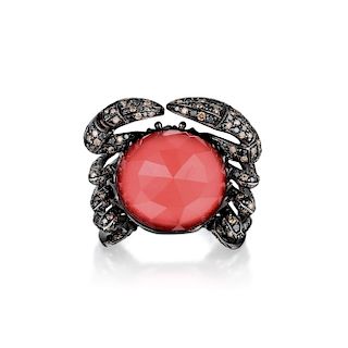 Stephen Webster Red Coral Crystal Haze Diamond Crab Ring, Jewels Verne Collection