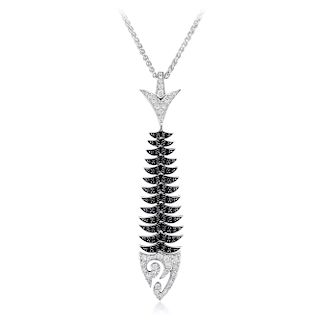 Stephen Webster Fish Bone Diamond and Sapphire Pendant Necklace