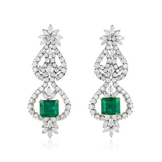 A Pair of Colombian Emerald and Diamond Earrings