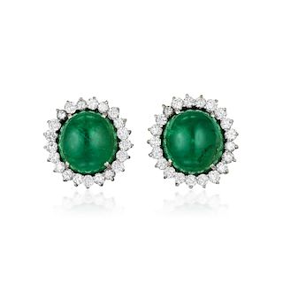 A Pair of Colombian Emerald and Diamond Earrings