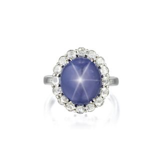 A Star Sapphire and Diamond Ring
