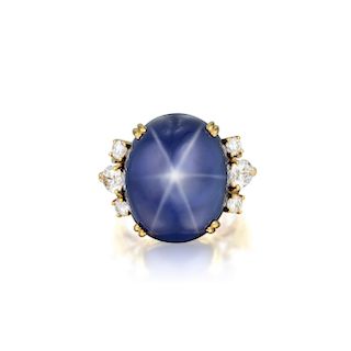 A Star Sapphire and Diamond Ring