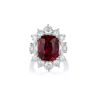 A Platinum 9.38-Carat Ruby and Diamond Ring