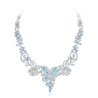 An Aquamarine and Diamond Necklace