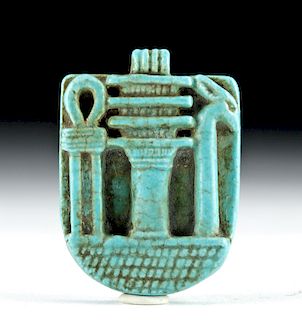 Egyptian Faience Amulet w/ Djed, Ankh, & Was Scepter