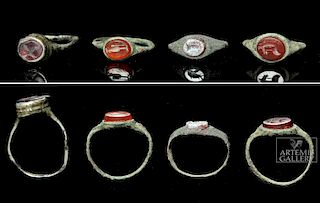 Lot of 4 Roman Bronze & Silver Carnelian Intaglio Rings