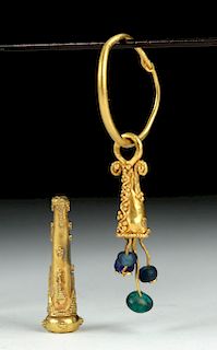 Roman 18K Gold & Glass Earring w/ 18K Gold Conical Bead