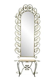 French Art Deco Wrought Iron Mirror & Console