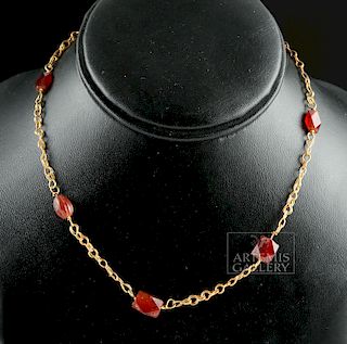 Published Roman 21K Gold Necklace w/ Carnelian Beads