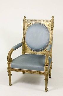 Louis XVI Style Giltwood Carved Fauteuil