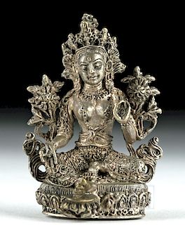 19th C. Tibetan Brass Goddess Amulet - Green Tara