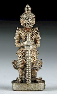 Early 20th C. Indian Silvered Brass Yaksha Amulet