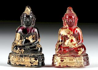 Lot of 2 Miniature Siamese Gilt Glass Buddhas