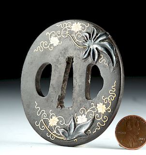 Japanese Edo Tsuba - Iron, Copper, 18K Gold