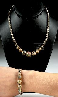 20th C. Chinese Silver Cloisonne Bracelet & Necklace