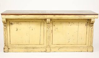 Yellow Painted Country Store Oak Counter