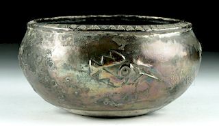 Chimu Inca Silver Bowl with Fish Motif - 90.9 grams