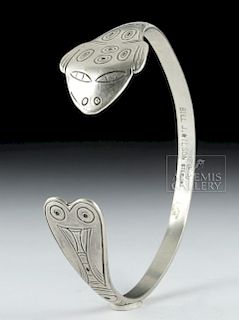 Mid-20th C. Tlingit Silver Frog Bracelet - 25.6 g