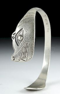Mid-20th C. Tlingit Silver Bear Bracelet - 25.3 g
