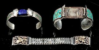 20th C. Navajo Silver Bracelets & Watch Band, 122.9 g