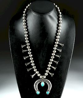 Mid-20th C. Navajo Silver & Turquoise Necklace, 101.8 g