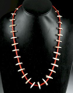 Mid-20th C. Navajo Coral and Shell Necklace