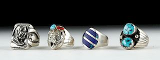 Four 20th C. Native American Silver & Stone Rings