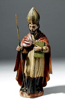 19th C. Mexican Wood Santo - St. Ambrose