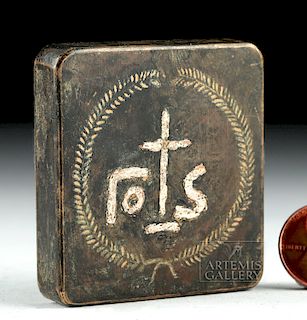19th C. Greek Brass Weight with Silver Cross