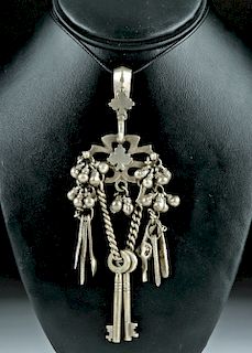 1920s W. Europe Silver Pendant w/ Keys and Charms, 61 g