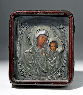 19th C. Russian Icon / Silver Oklad - Virgin Hodegetria