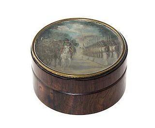 A French Turned Mahogany Box, Diameter 4 1/2 inches.