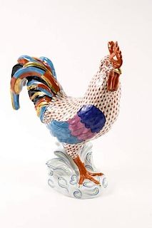 Large Herend Fishnet Hand Painted Red Rooster