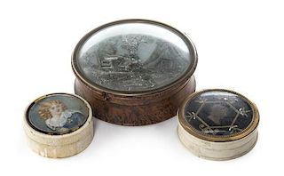 Three Continental Circular Boxes, Diameter of largest 4 1/2 inches.