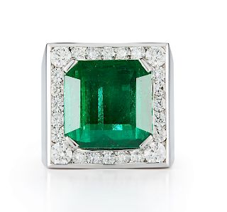 18K Gold 18.13ct. Emerald Diamond Ring CERT.