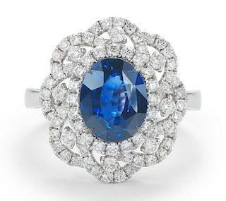 18K Gold 3.03ct Sapphire and Diamond Ring