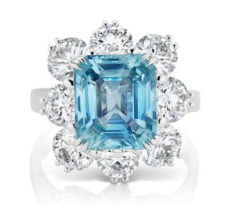 Platinum 5.66ct Icy Blue Sapphire and Diamond Ring