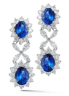 18K Gold 6ct Sapphire 3ct Diamond Dazzle Earrings