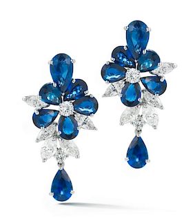 Platinum 12.68ct. Sapphire Diamond Flower Earrings