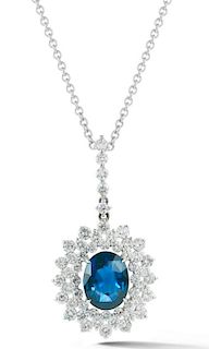 18K White Gold 3ct Sapphire & 2ct Diamond Pendant