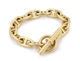 Hermes 18k Yellow Solid Gold H Link Chain Bracelet