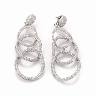 12.5ct Diamond 18k White Gold Tier Drop Earrings