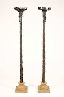 Pair of Baroque Walnut Pricket Candlesticks