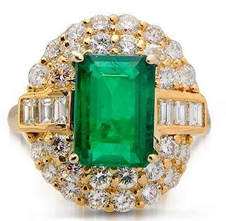 Estate 18k 3.58ct Emerald & 2.23ct Diamond Ring