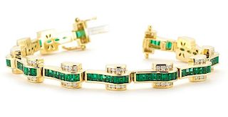 6.79ct Emerald & Diamond 18k Tennis Link Bracelet